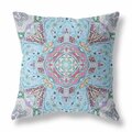 Palacedesigns 16 in. Boho Floral Indoor Outdoor Zippered Throw Pillow Light Blue & Magenta PA3103400